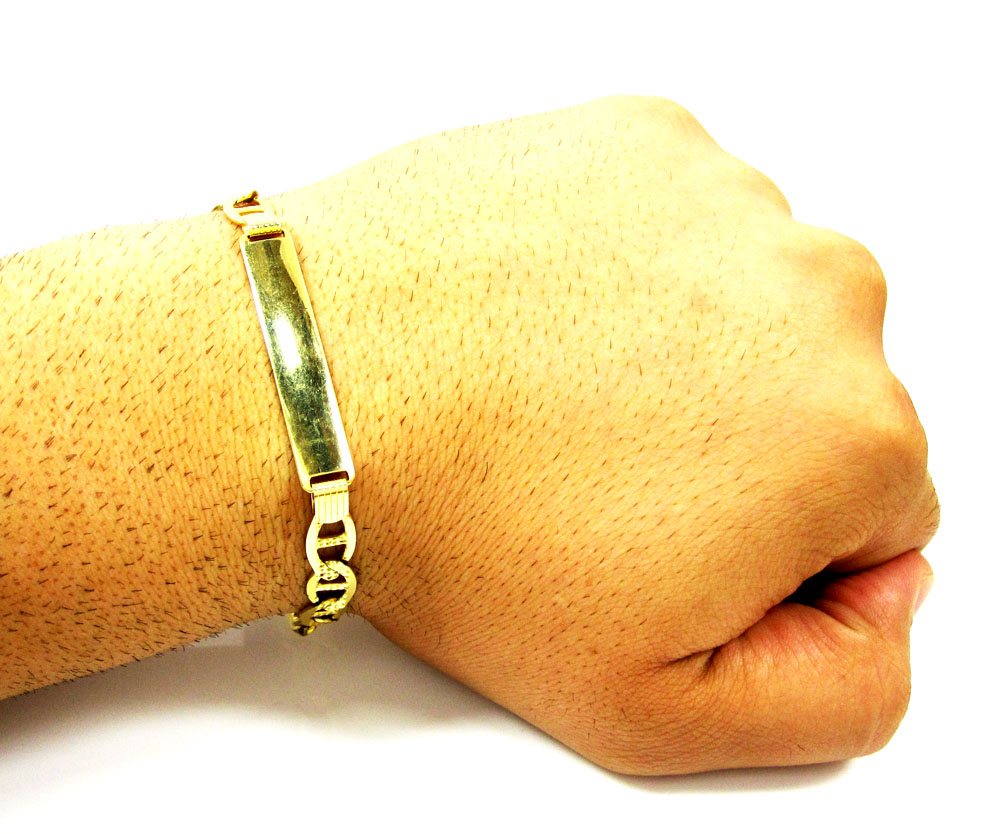 10k yellow gold diamond cut mariner id bracelet 8.50 inch 7.5mm 