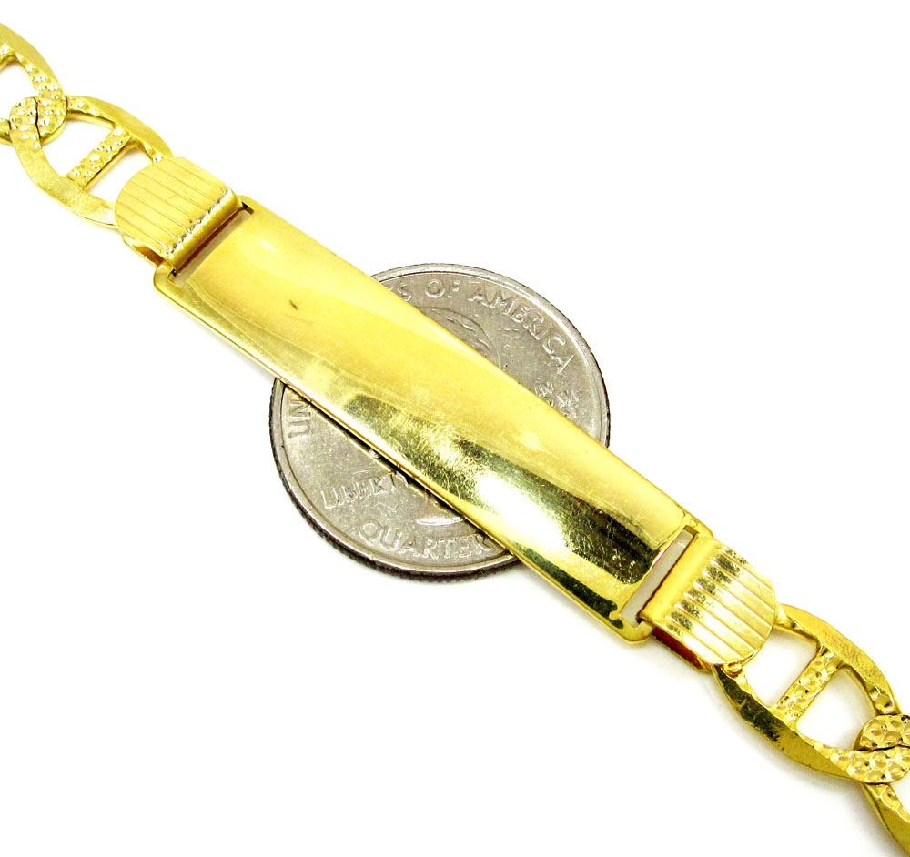 10k yellow gold diamond cut mariner id bracelet 8.5 inch 9mm 