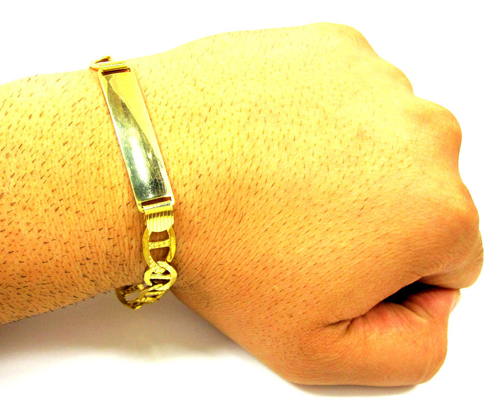 10k yellow gold diamond cut mariner id bracelet 8.5 inch 9mm 