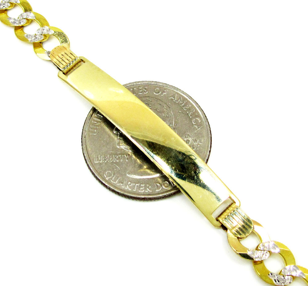 10k yellow gold diamond cut cuban id bracelet 8.5 inch 7mm 