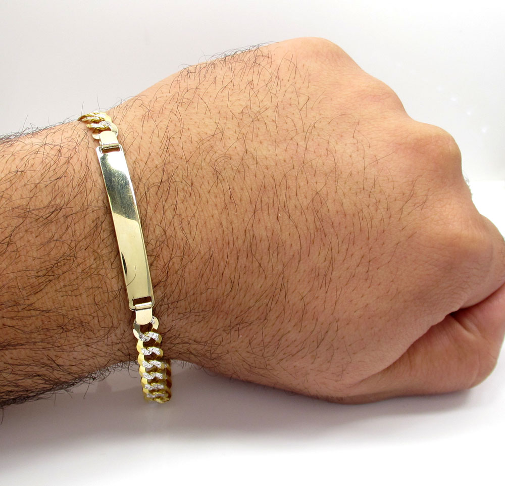 10k yellow gold diamond cut cuban id bracelet 8.5 inch 7mm  - Image 3