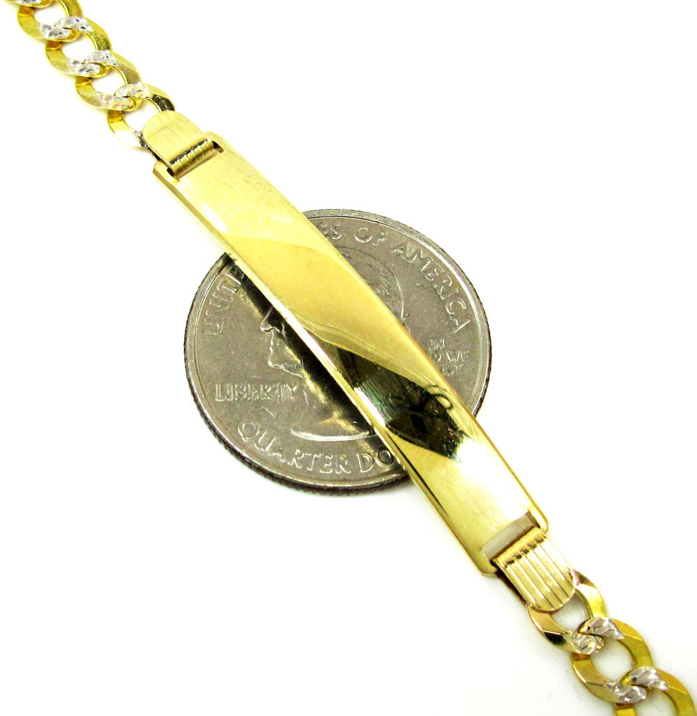 10k yellow gold diamond cut cuban id bracelet 8.5 inch 5.7mm 