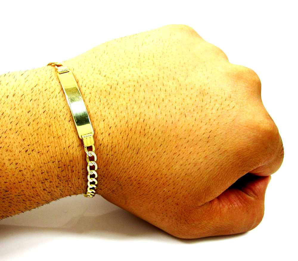 10k yellow gold diamond cut cuban id bracelet 8 inch 4.7mm 
