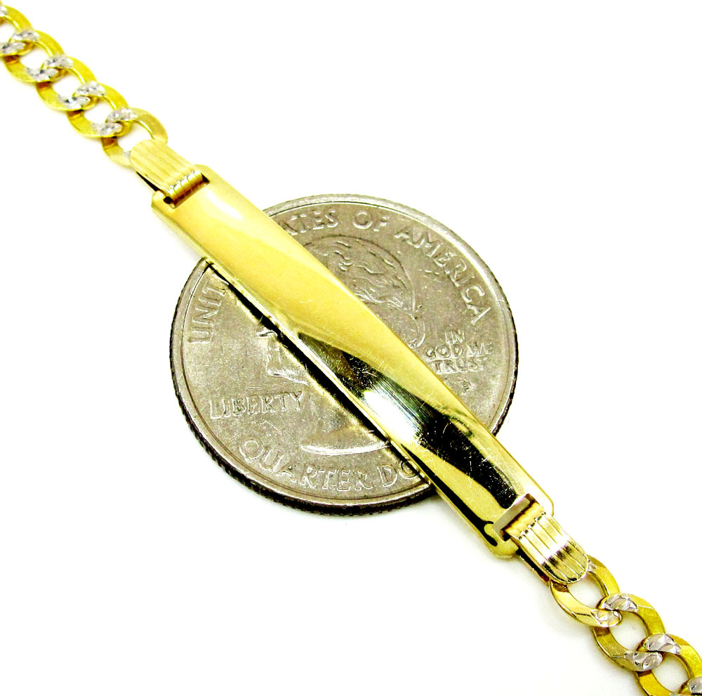10k yellow gold diamond cut cuban id bracelet 8 inch 4mm - Image 2