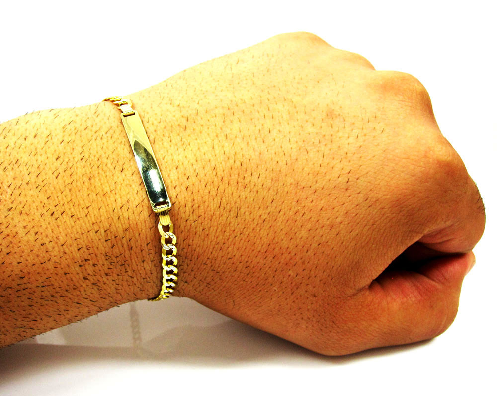 10k yellow gold diamond cut cuban id bracelet 8 inch 4mm 