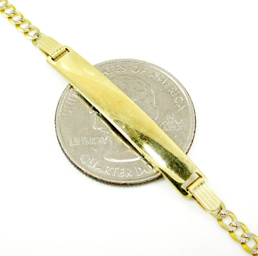 10k yellow gold diamond cut cuban id bracelet 8 inch 3mm 