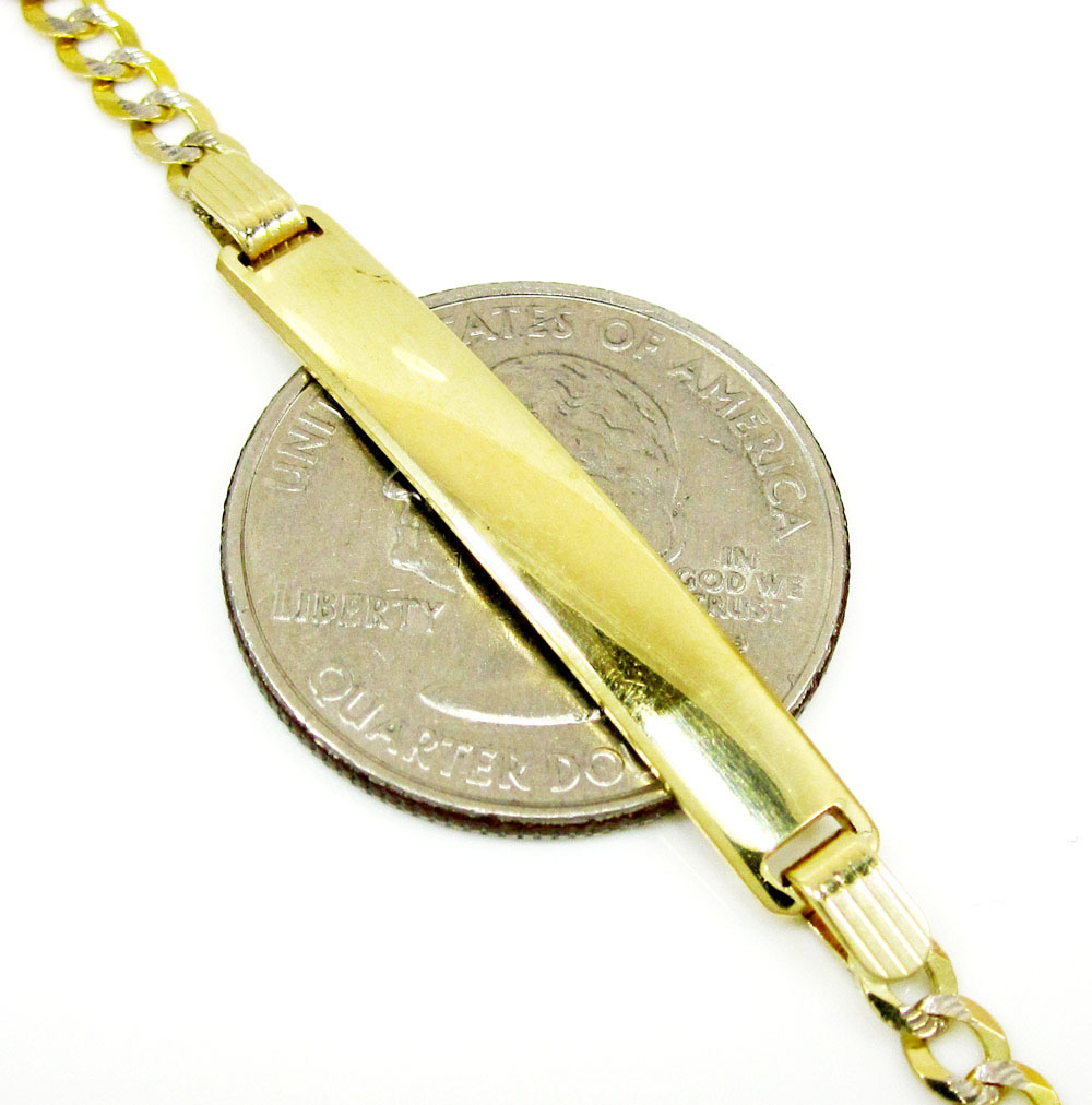 10k yellow gold diamond cut cuban id bracelet 7 inch 3.7mm 