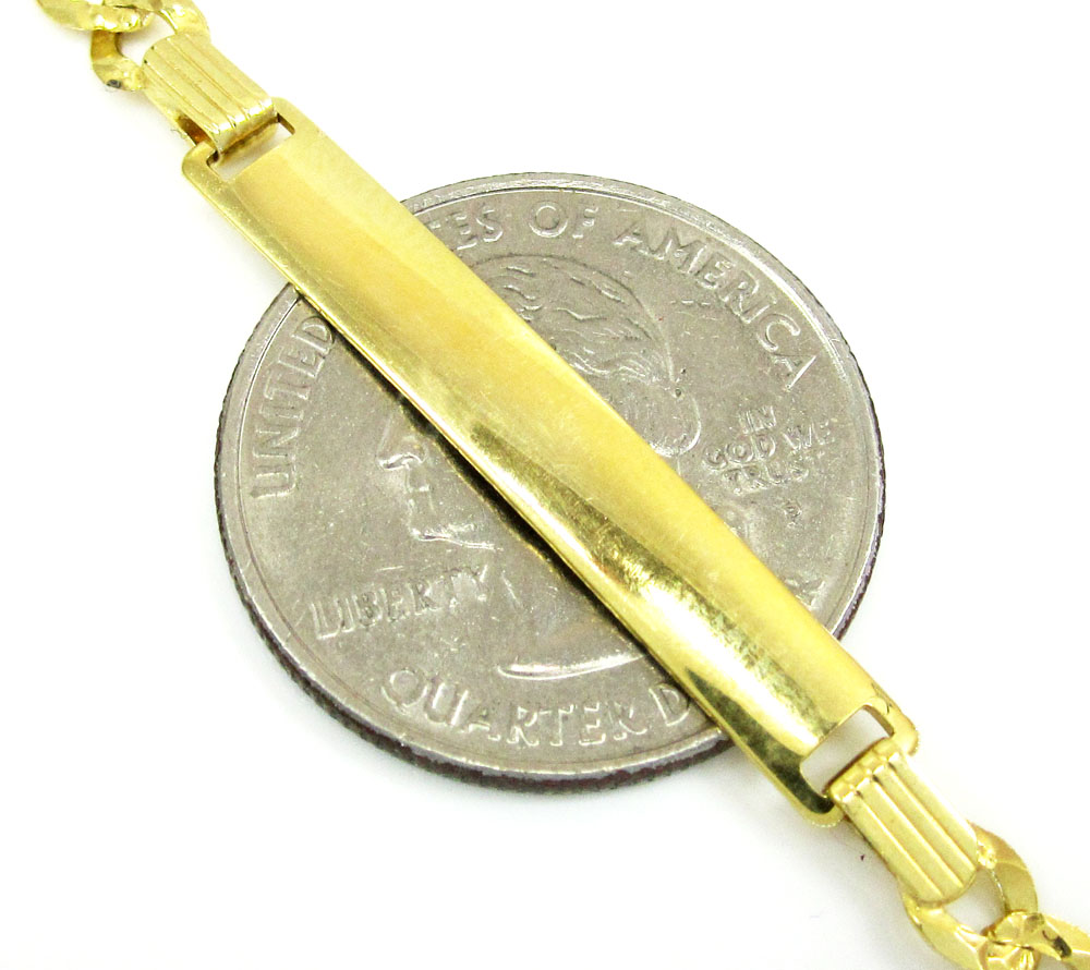 10k yellow gold diamond cut cuban id bracelet 8 inch 4.8mm 