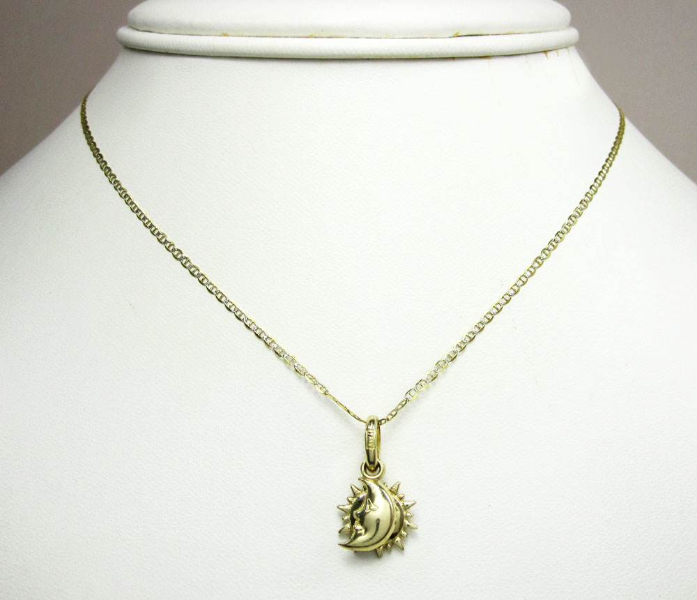 10k yellow gold sun & moon pendant 