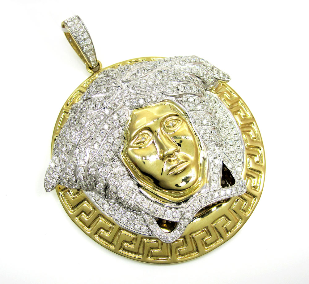 14k yellow gold medusa head diamond pendant 6.66ct - Image 2