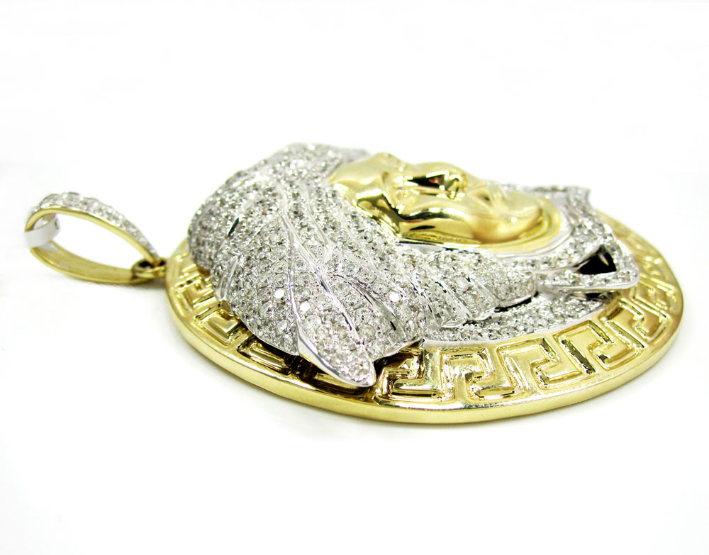 14k yellow gold medusa head diamond pendant 6.66ct