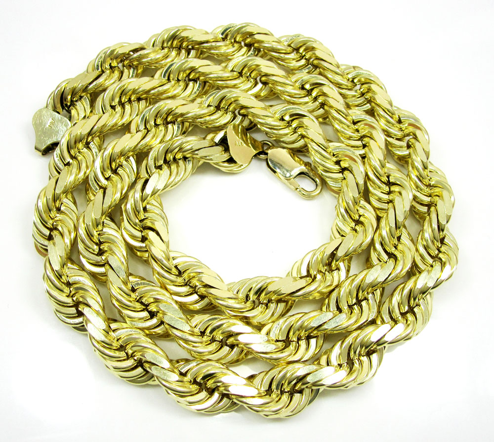10k yellow gold thick solid rope chain 26-40 inch 8.7mm
