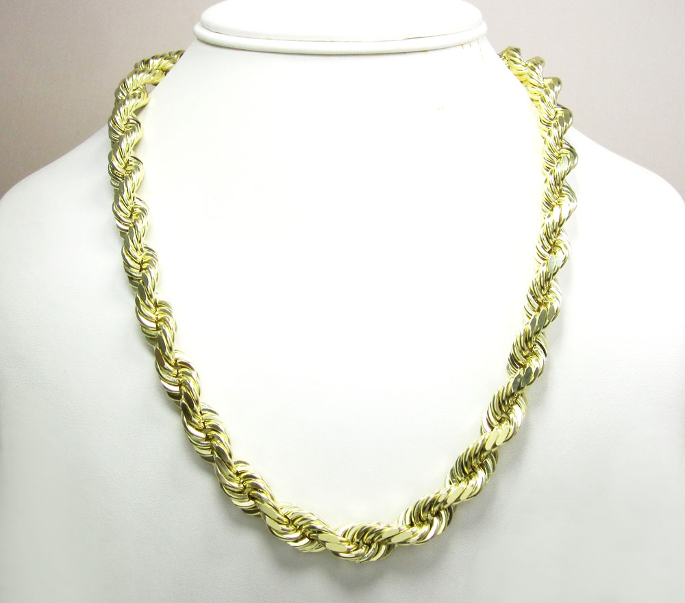 10k yellow gold thick solid rope chain 26-40 inch 8.7mm