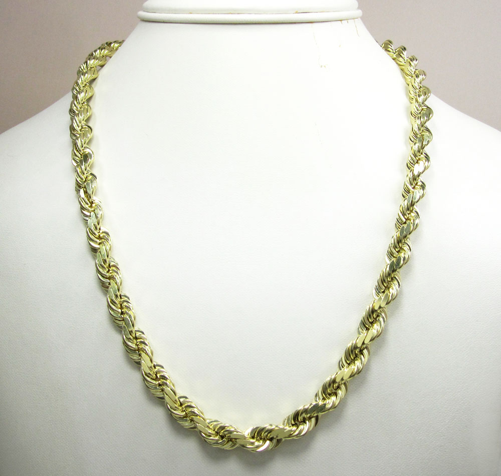 10k yellow gold thick solid rope chain 20-30 inch 8mm