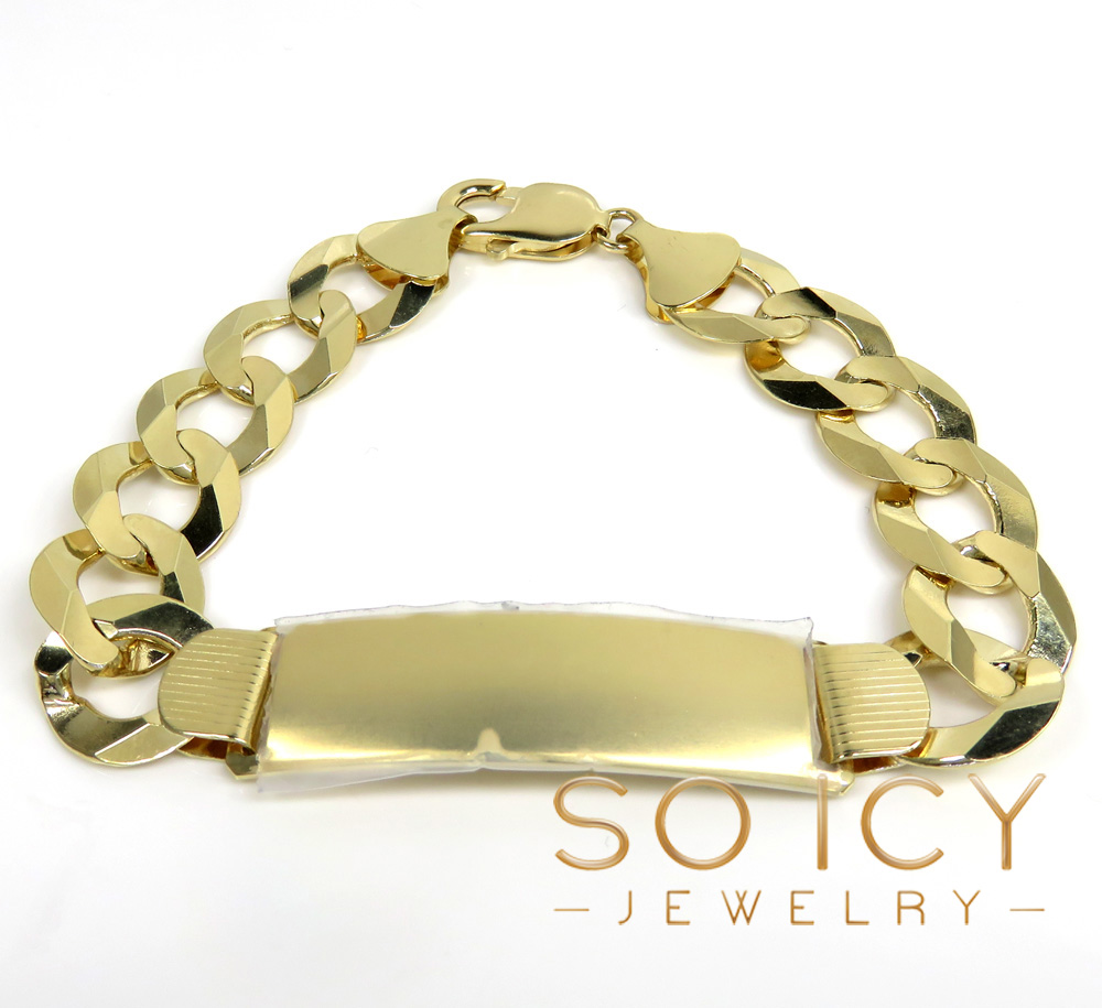 14k yellow gold thick cuban id bracelet 8.50 inch 12.2mm  - Image 2