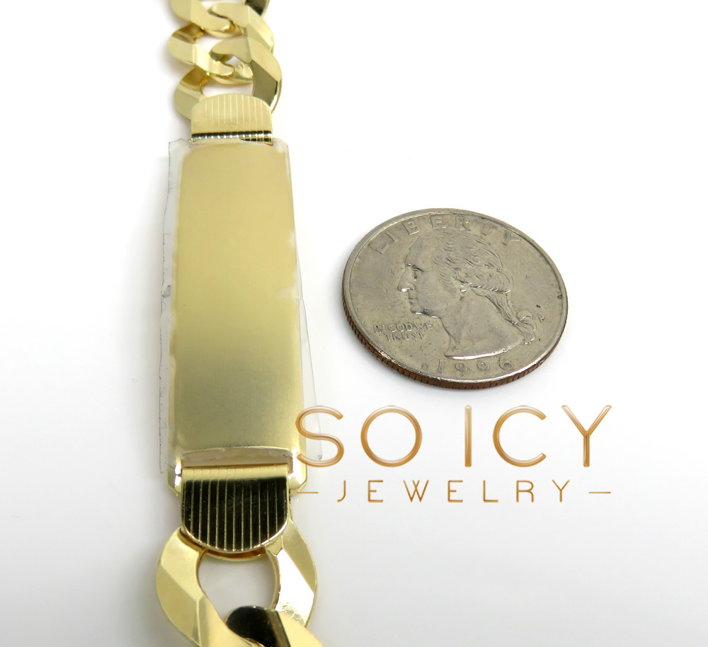 14k yellow gold thick cuban id bracelet 8.50 inch 12.2mm 