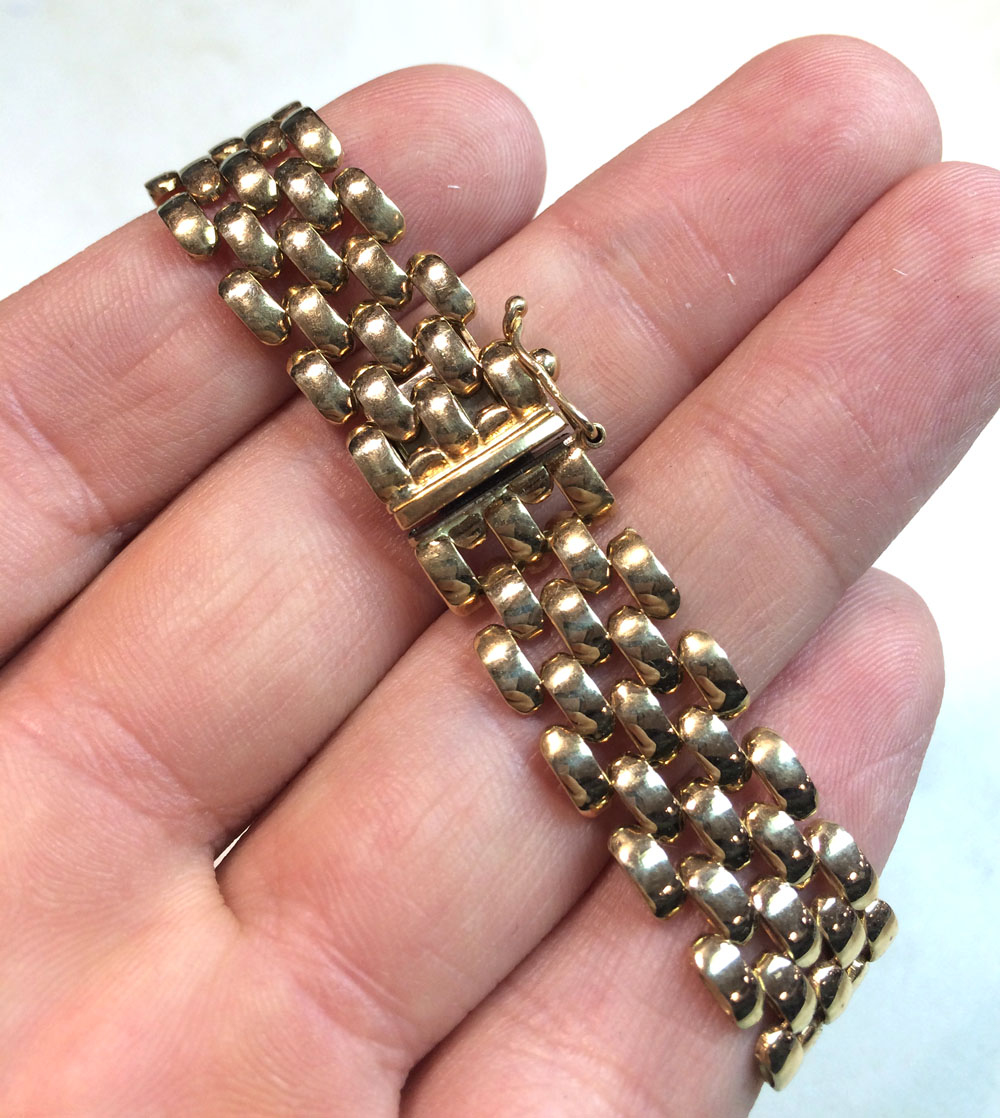14k yellow gold fancy bracelet 7.25 inch 12mm 
