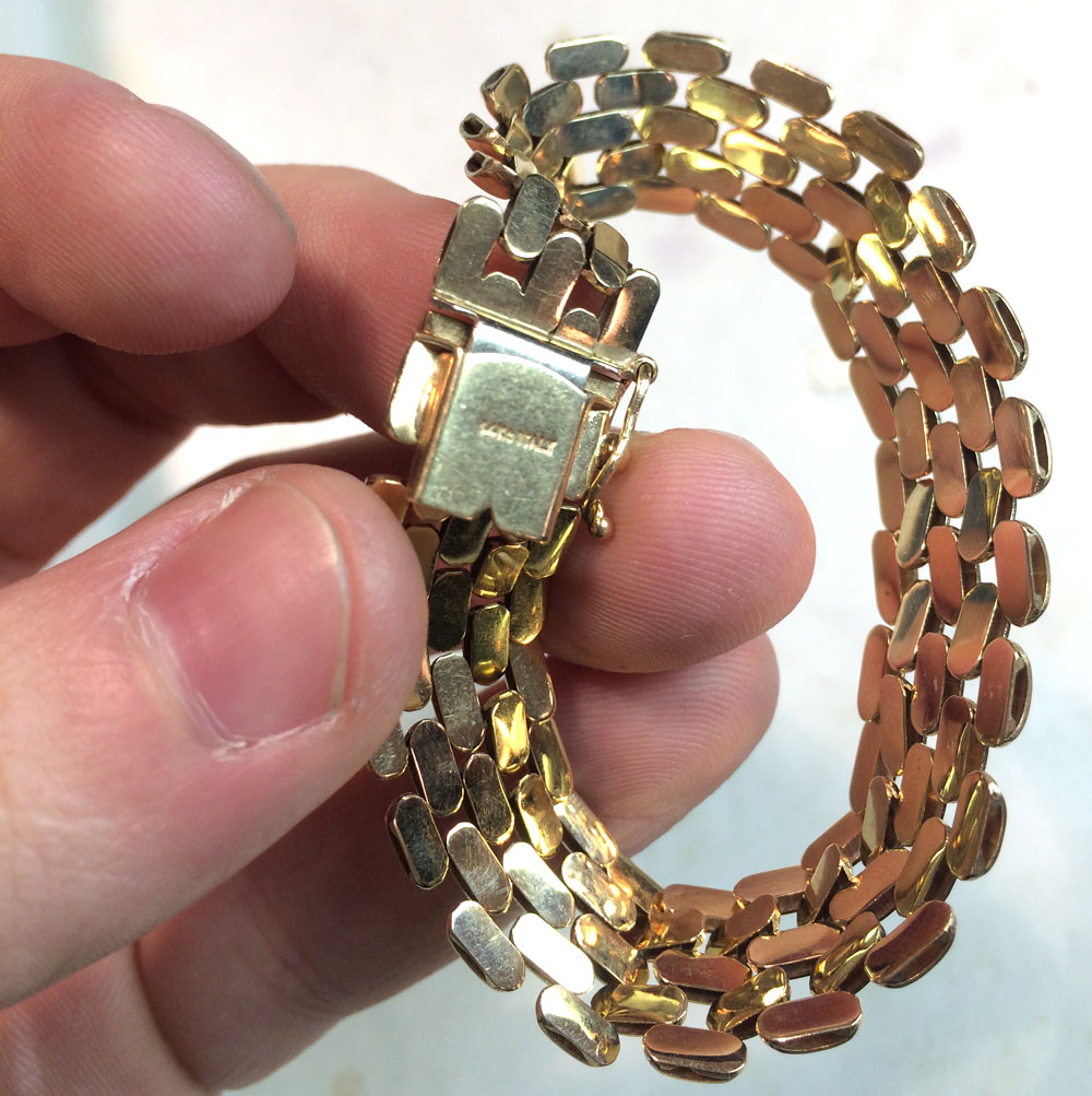 14k yellow gold fancy bracelet 7.25 inch 12mm 
