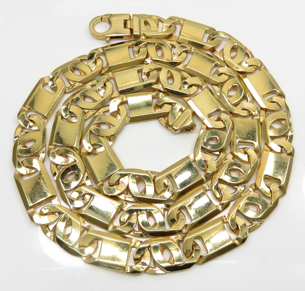 14k yellow gold thick tiger eye link chain 24  inch 12mm
