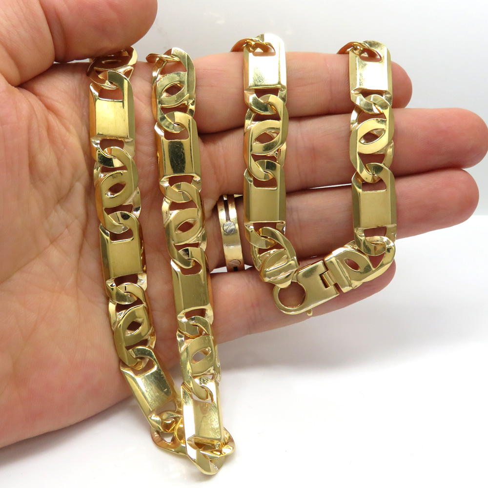 14k yellow gold thick tiger eye link chain 24 inch 12mm - Image 5