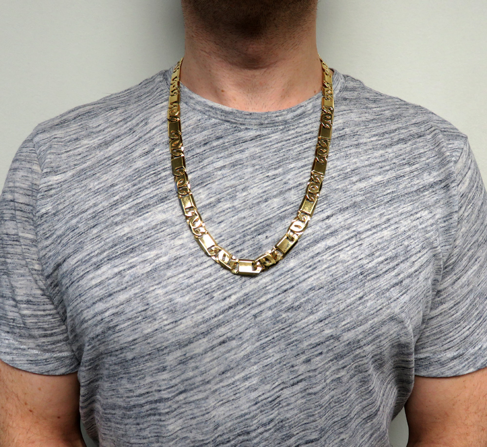 14k yellow gold thick tiger eye link chain 24 inch 12mm - Image 7