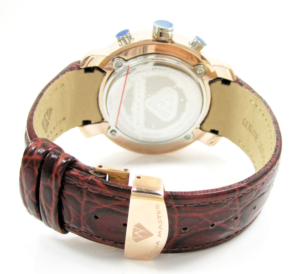 Mens aqua master rose stainless steel diamond watch 0.20ct