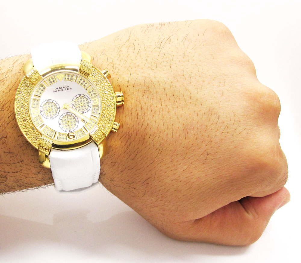 Mens aqua master yellow stainless steel diamond watch 0.20ct - Image 4