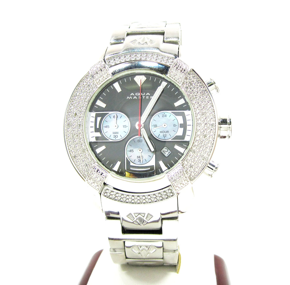 Mens aqua master white stainless steel diamond watch 0.20ct