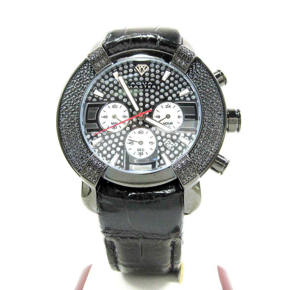 Mens aqua master black stainless steel diamond watch 0.20ct