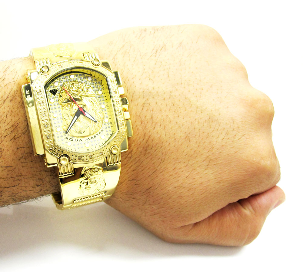 Mens aqua master stainless steel diamond jesus face watch 0.20ct