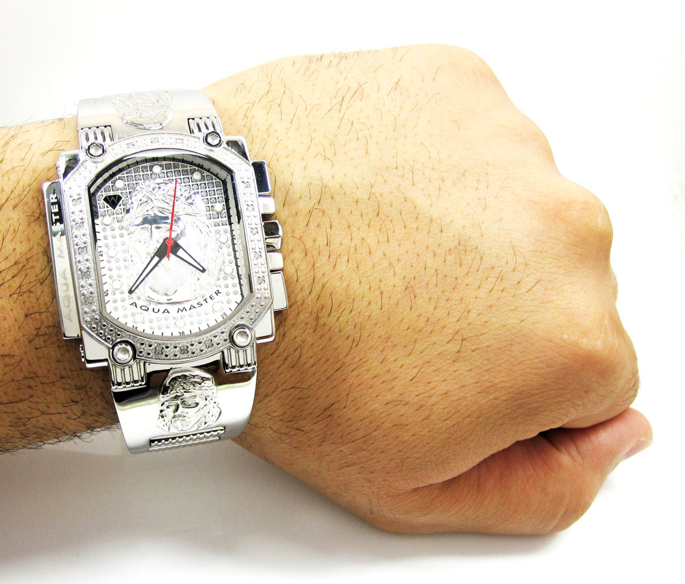 Mens aqua master stainless steel diamond jesus face watch 0.20ct - Image 8