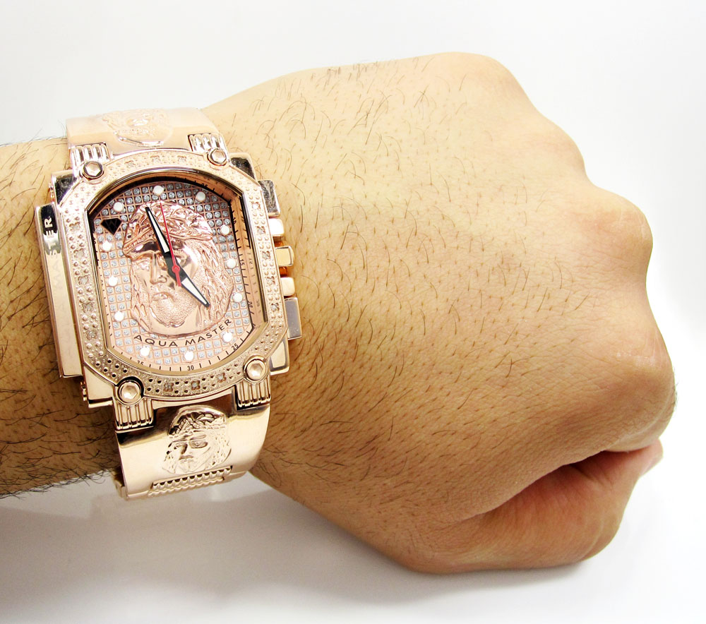 Mens aqua master stainless steel diamond jesus face watch 0.20ct - Image 9