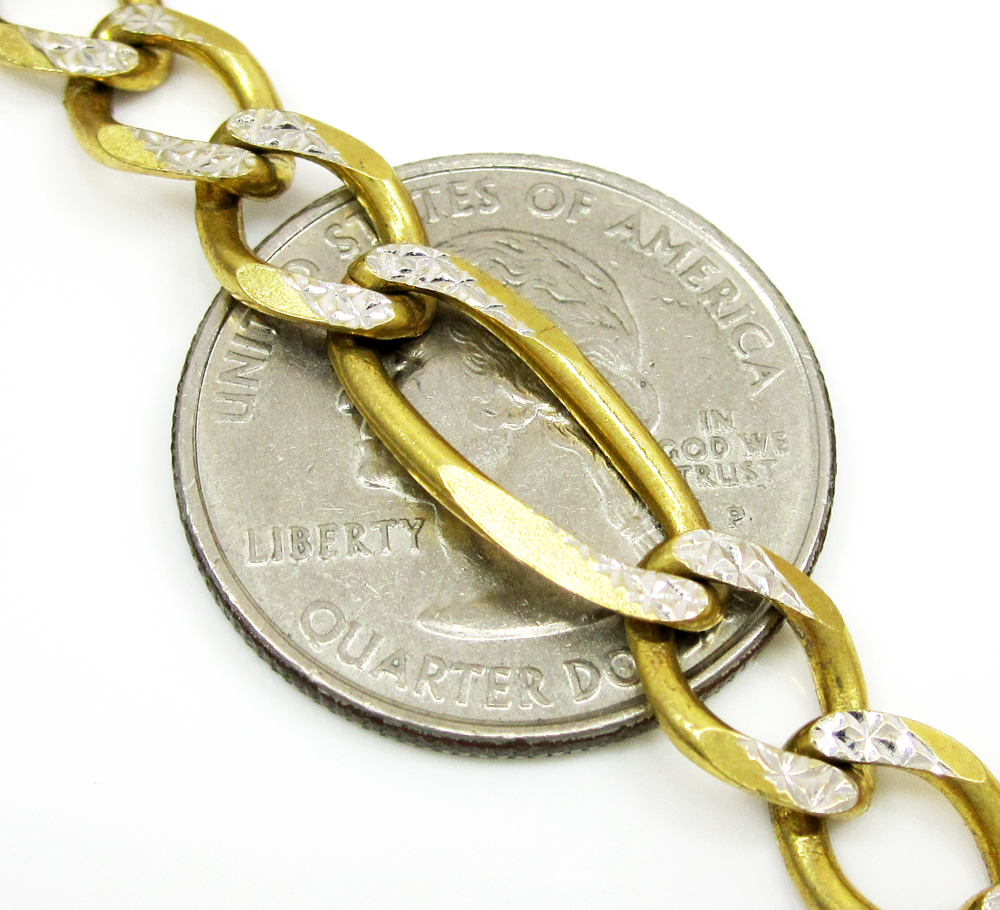 10k yellow gold diamond cut figaro chain 30 inch 8mm