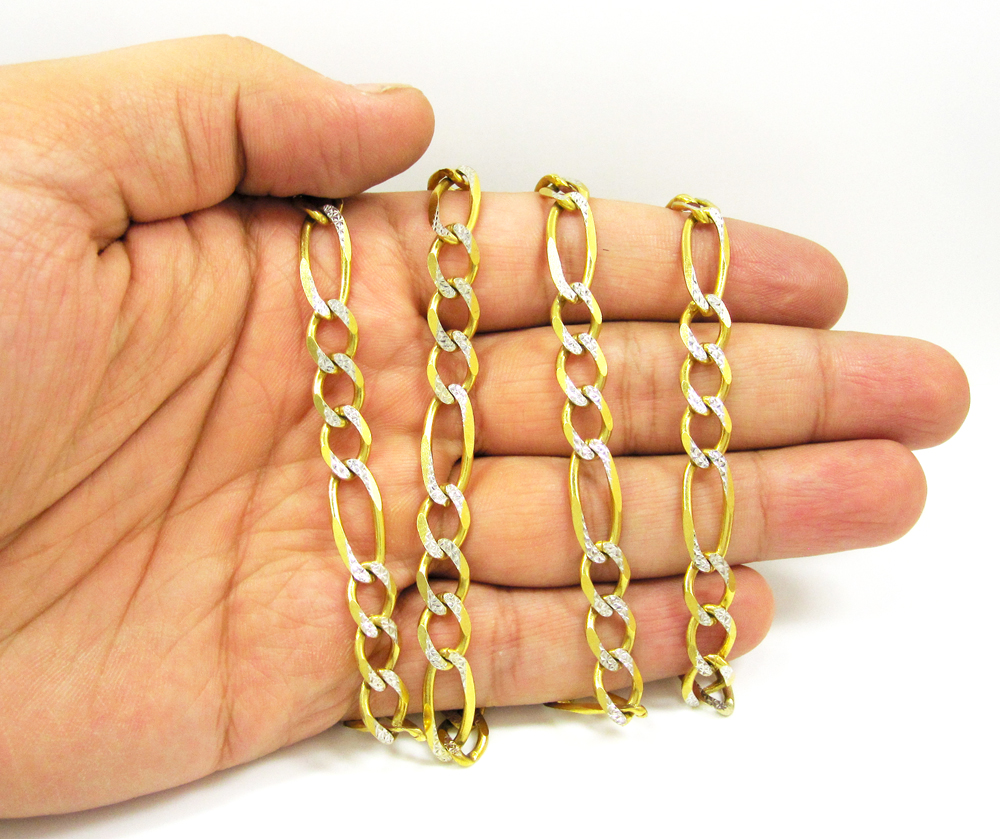 10k yellow gold diamond cut figaro chain 30 inch 8mm