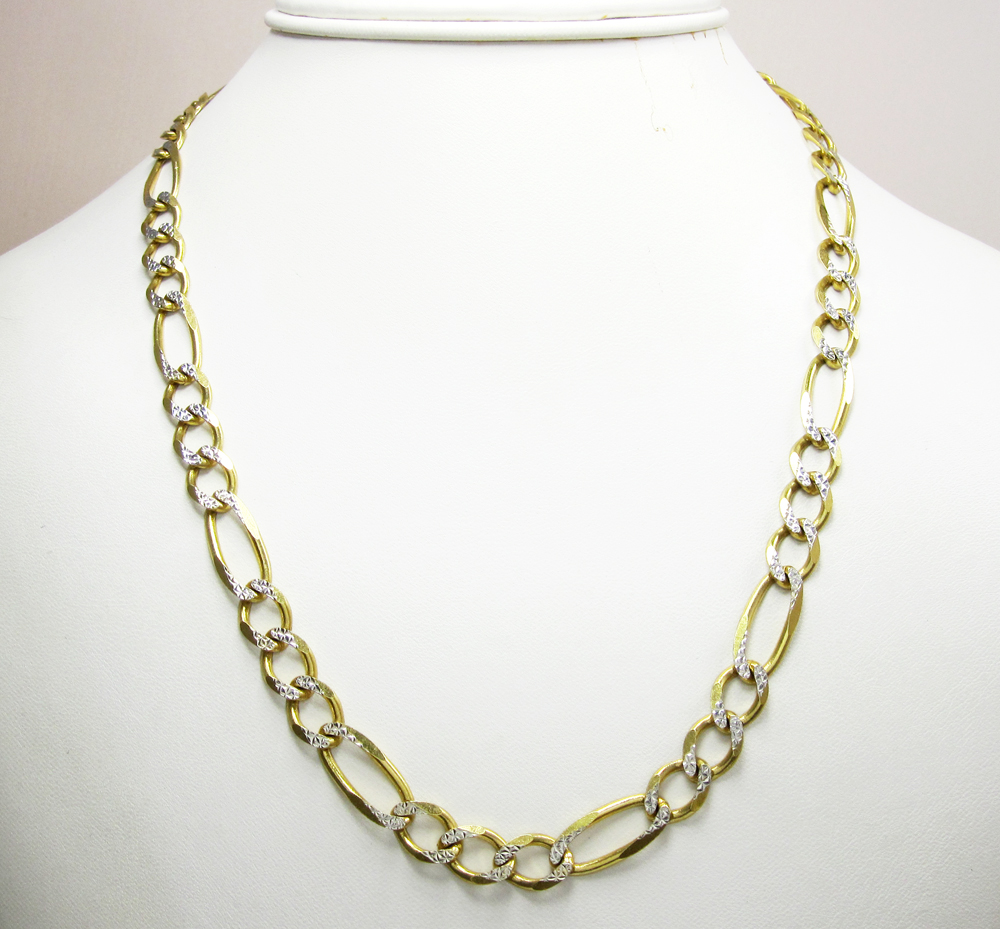 10k yellow gold diamond cut figaro chain 30 inch 8mm