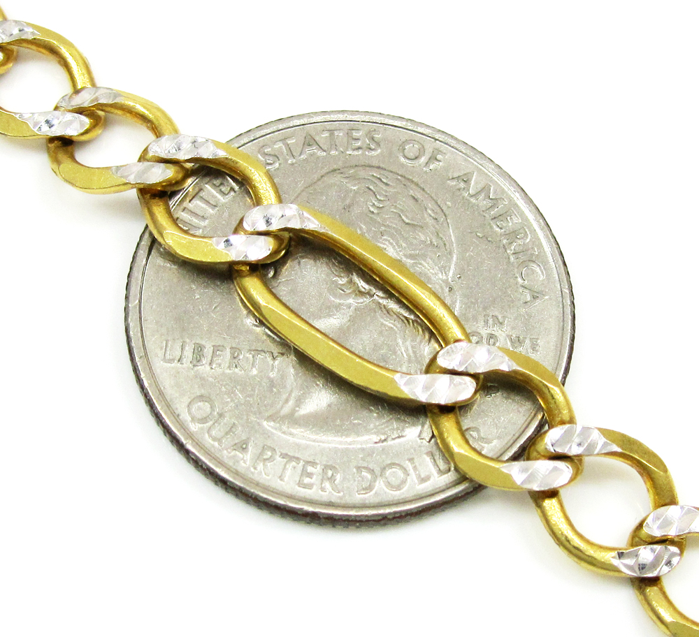 10k yellow gold diamond cut figaro chain 20-26 inch 7.2mm