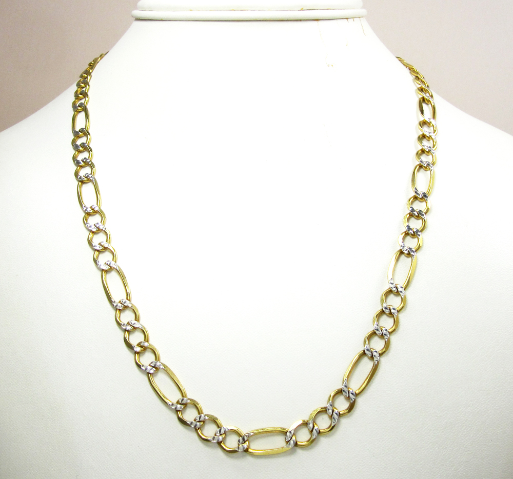 10k yellow gold diamond cut figaro chain 20-26 inch 7.2mm