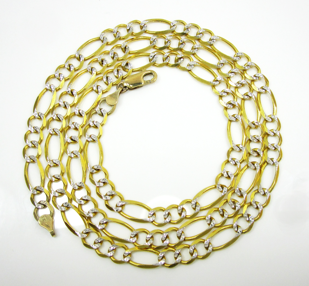 10k yellow gold diamond cut figaro chain 20-26 inch 6mm