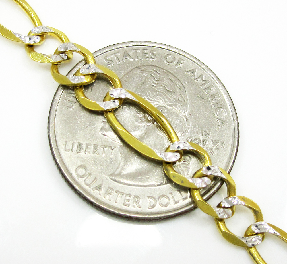10k yellow gold diamond cut figaro chain 20-26 inch 6mm