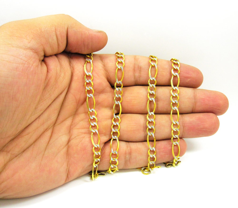 10k yellow gold diamond cut figaro chain 20-26 inch 6mm