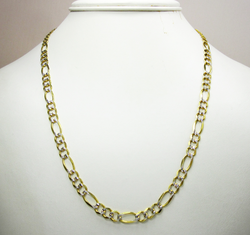 10k yellow gold diamond cut figaro chain 20-26 inch 6mm