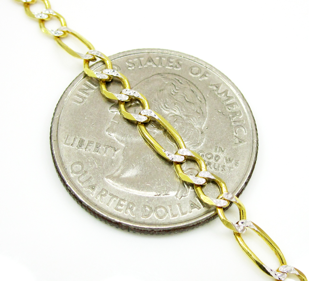 10k yellow gold diamond cut figaro chain 16-26 inch 3.7mm