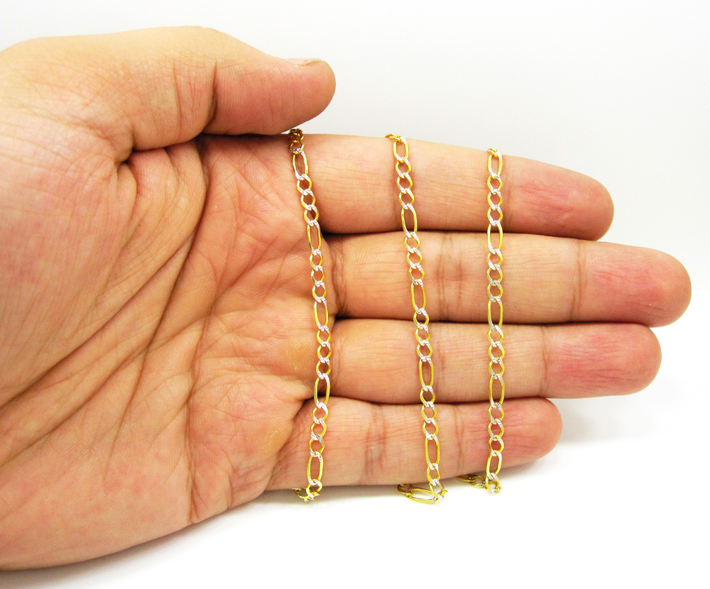 10k yellow gold diamond cut figaro chain 16-26 inch 3.7mm