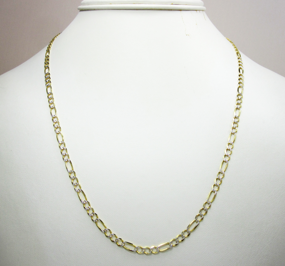 10k yellow gold diamond cut figaro chain 16-26 inch 3.7mm