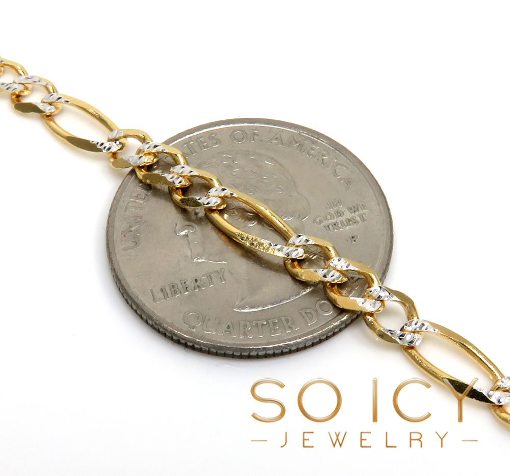 10k yellow gold diamond cut figaro chain 18-30 inch 4.6mm
