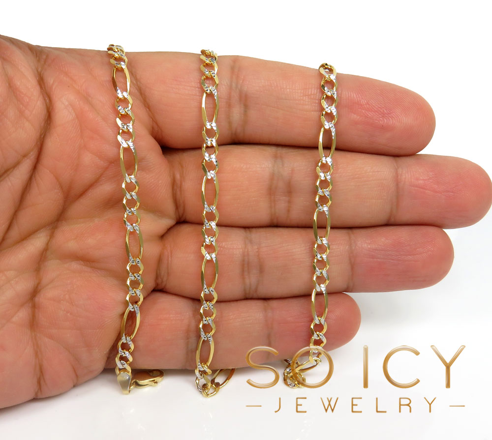 10k yellow gold diamond cut figaro chain 18-30 inch 4.2mm