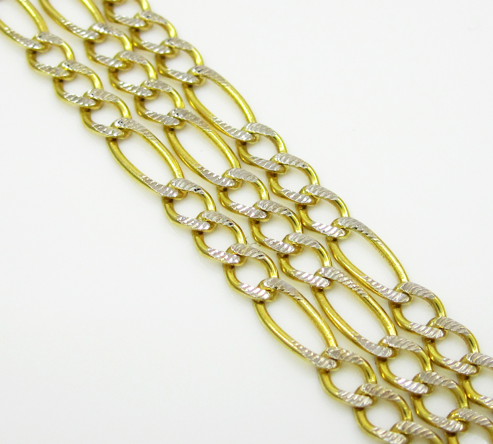 10k yellow gold diamond cut figaro chain 18-24 inch 2.7mm