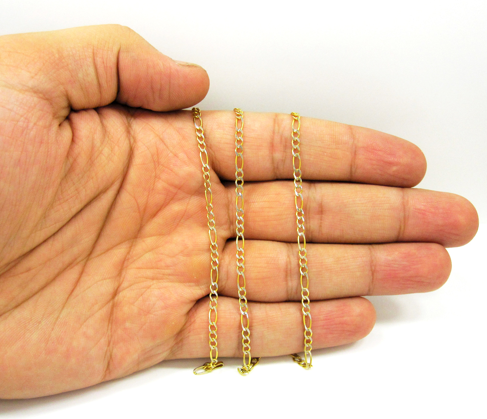 10k yellow gold diamond cut figaro chain 18-24 inch 2.7mm