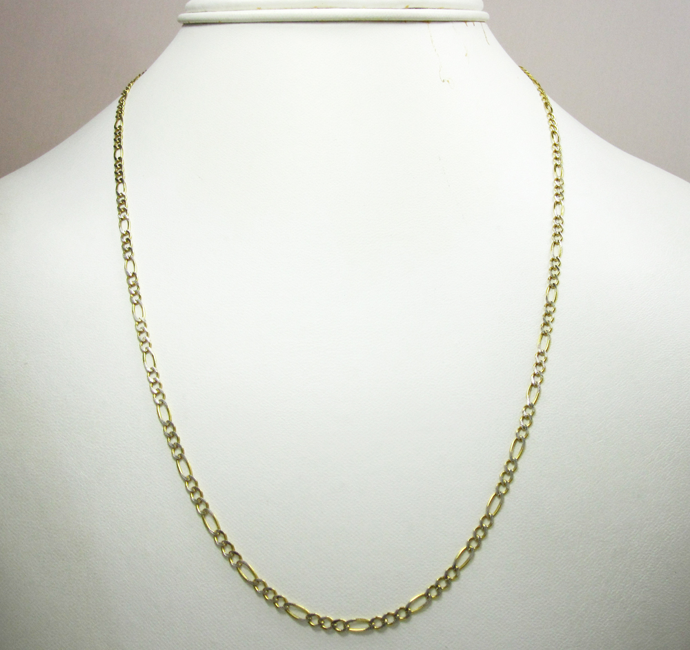 10k yellow gold diamond cut figaro chain 18-24 inch 2.7mm