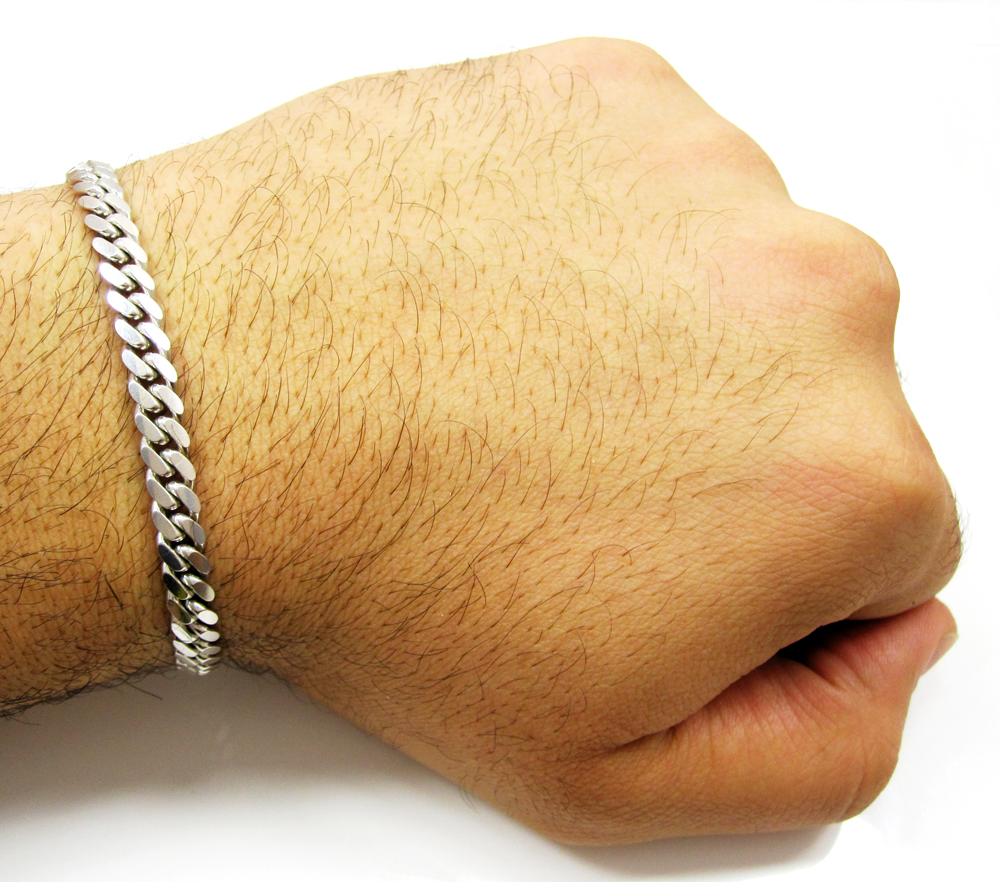 14k white gold solid miami bracelet 8.50